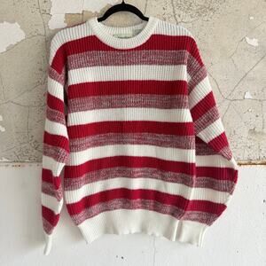 Vtg Striped Sweater Chunky Knit Red White St Johns Bay 90s Retro Holiday Women L